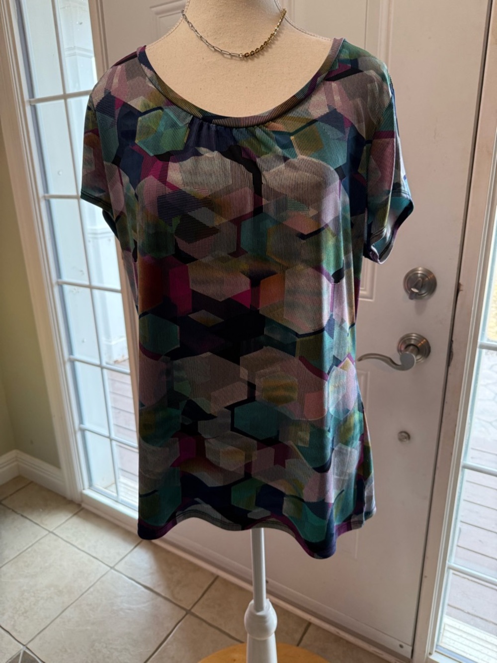 Worthington Multicolor Geometric Short Sleeve Top